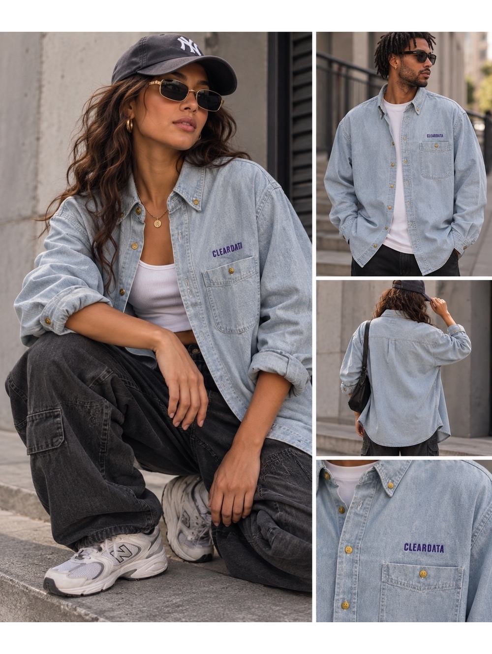 80’ Vintage Baggy Workwear Denim Embroidered Button-Up Shirt XL